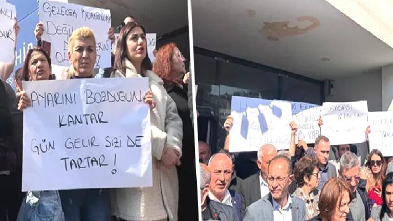Kuşadası Belediye Başkanı Ömer Günel’in gözaltına alınmasını protesto etmek için toplanan CHP’lilerden “siyasi operasyon” tepkisi