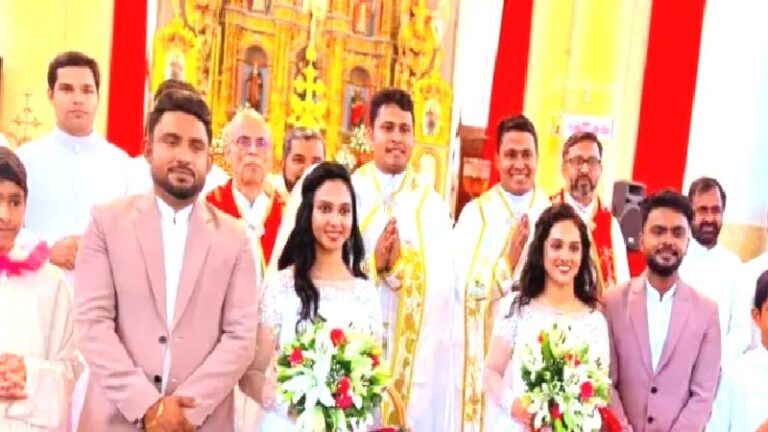 İkiz rahipler ve ikiz kilise görevlilerinin yönettiği düğünle evlenen ikiz çiftler Hindistan’da viral oldu